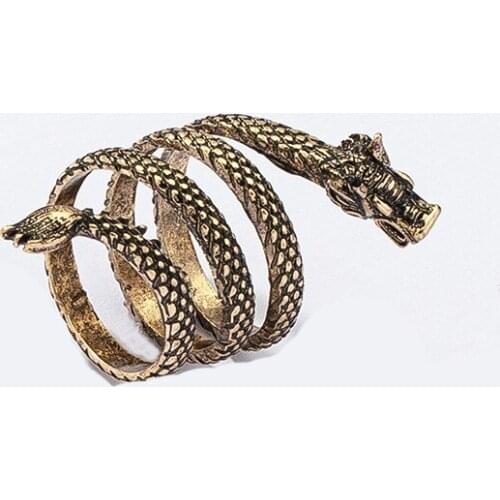 2021 Ins New Trendy Antique Gold Wrapped Dragon Snake Animal Minimalism Finger Rings Korean Fashion Women Party Jewelry