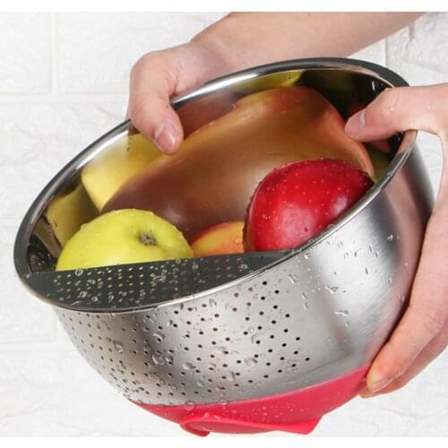 2500ml Mixling Bowl Stainless steel rice sieve Basin vegetable basket Silicone creative kitchen tool