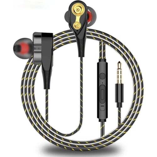 3.5mm Dual Drive Dual Moving Coil Iron Stereo Earphones In-ear Bass Earbuds 3D Stereo Volume Control With Mic For IPhone
