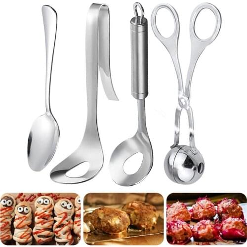 4PCS Creative Meatball Maker Set Stainless Steel Meatball Spoon Meat Baller With Soup Spoon Kitchen Gadget Meat Tools