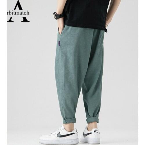 Summer Men Ankle-Length Pants Cotton Breathable Thin Hip Hop Streewear Harem Pants Harajuku Oversize Loose Drawstring Trousers