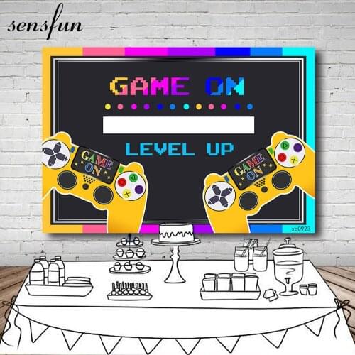 Sensfun Game Theme Photography Backgrounds Black Yellow Gamepad Boys Birthday Party Backdrops For Photo Studio Custom Photocall