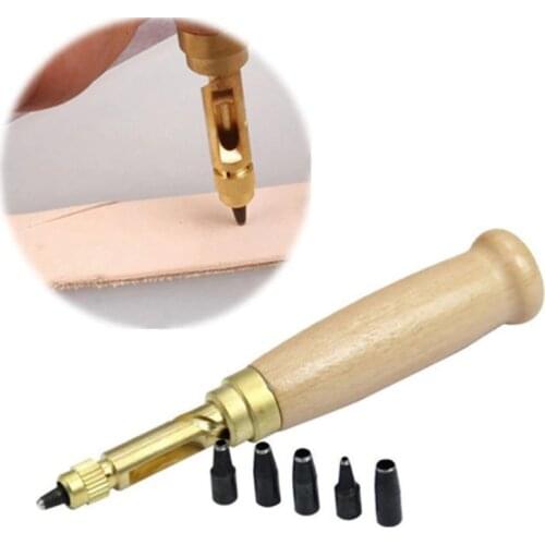 1set 1.5-4mm Automatic Belt Punch leather craft accessories Replaceable Long Mute Rotary Punching Puncher+6pcs Piercing punches