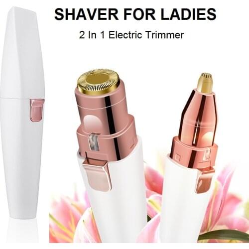 Electric Eyebrow Trimmer Pen Hair Remover Razor 2 In 1 Lipstick Epilator Painless Multifunction EyeBrow Face Shaver With 2 Heads