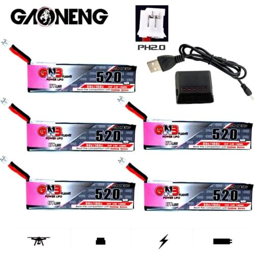GNB 1S 3.8V 520mAh 80C/160C 4.35V HV Lipo Battery and Charger With PH2.0 Plug For Emax Tinyhawk Kingkong LDARC TINY7 RC Parts