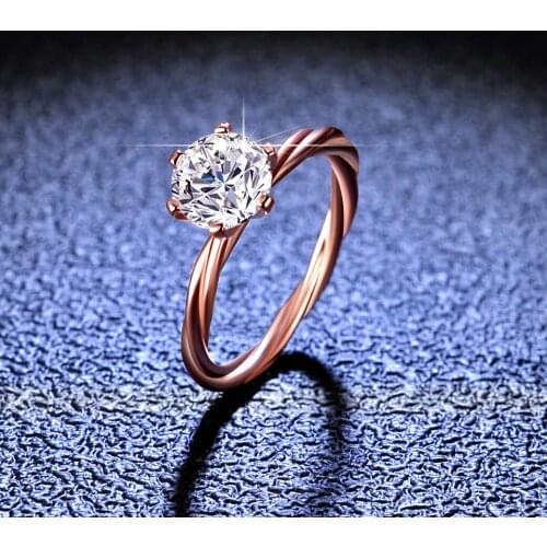 UMQ Real 18K Rose Gold Plated Round Excellent Cut 1 ct D Color Pass Dimaond Test Moissanite Ring 925 Silver Wedding Jewelry