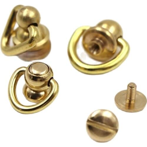 2Pcs Solid Brass Nail Buckle Nipple Rivet With D Ring Swivel Rotate Head Clasps Screwback Spot For Leather Craft DIY Accessories
