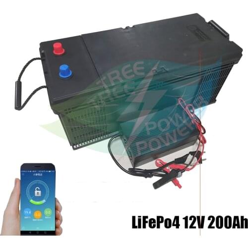Lifepo4 12V 200AH lithium battery bluetooth BMS APP 12.8V 200Ah for caravan inverter boat Solar energy storage + 20A Charger