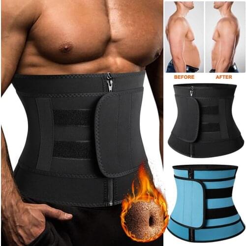 Men Slimming Body Shaper Neoprene Sauna Workout Waist Trainer Trimmer Belt for Weight Loss Sweat Belly Belt with Double Straps