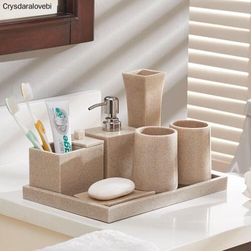 New Bathroom Accessories Set-Sandrock Bathroom Supplies Set-Vase-Shower Gel Bottle-Brushing Cup-Toothbrush Holder-Soap Dish