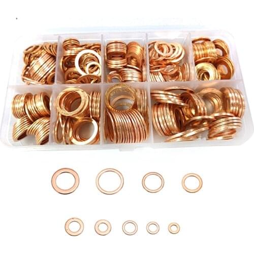 400 Pcs Set Copper Seals Copper Washers Solid Gasket Washer Set Flat Ring Kit M5 M6 M8 M10 M12 M14 Oil Copper Rings Accessories