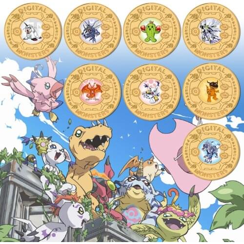 Charming Digimon Adventure Greymon Gabumon Tailmon Patterns Gold Plated Color There Are 5 Pieces Ln A Gift Box Anim