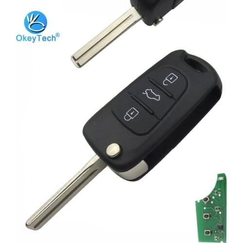 OkeyTech for Kia K2 K5 for Hyundai I30 IX35 Remote Key Flip Folding 3 Button 433Mhz ID46 PCF7936 Transponder Chip TOY40 Blade