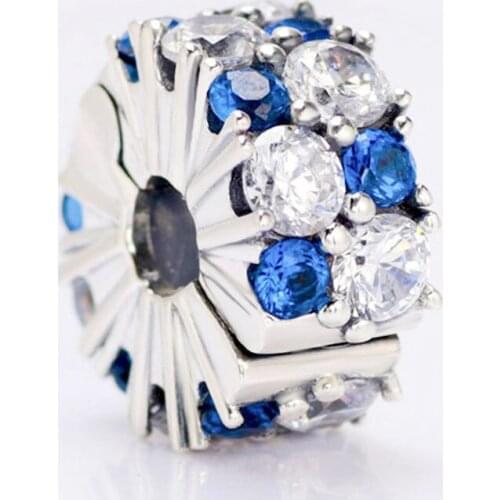 Original Clear & Blue Sparkling Clip Stopper Beads Fit 925 Sterling Silver Charm Bracelet Bangle Diy Pandora Jewelry
