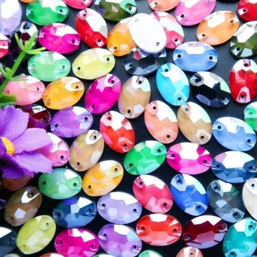 Oval shape jelly candy glass Crystal flatback with 2 holes Sew on rhinestone beads wedding dress garment accessories trimming