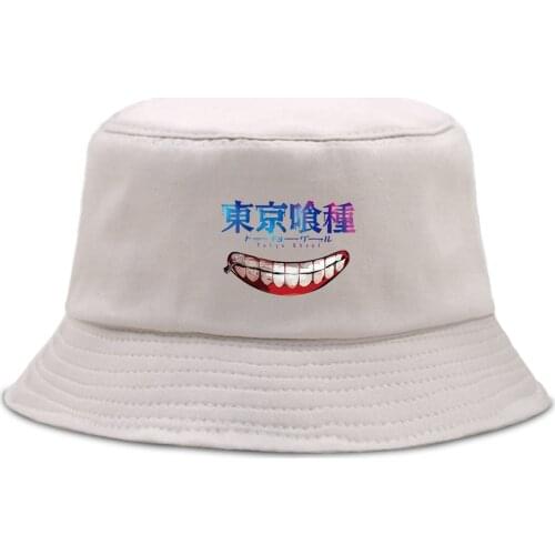 Tokyo Ghoul Japan Anime Bucket Cap Casual Street Sun Fishing Caps Outdoor Summer Fisherman Hat Sunscreen Unisex Panama Style Hat