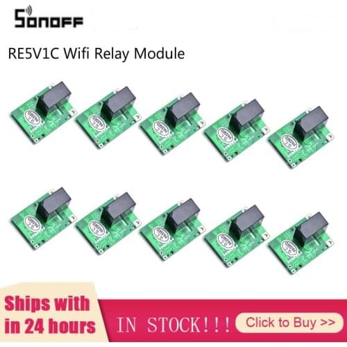 10Pcs SONOFF RE5V1C Wifi DIY Switch 5V DC Relay Module Smart Home Wireless Switches Inching Self-locking Modes APP/Voice Remote