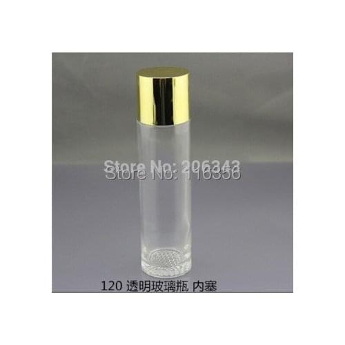 120ml transparent clear glass bottle with gold screw lid plastic stoppper ,toner bottle , Cosmetic Packaging,glass bottle