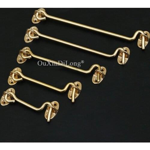 Retro Vintage 10PCS Brass Cabin Hooks And Eye Latch Lock Shed Gate Door Catch Silent Holder with Screws Furniture Hardware