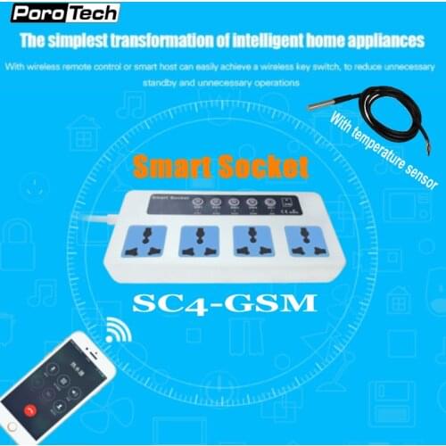 SC4 SC3 GSM 4 Outlets Wireless Smart Switch Power Plug socket with temperature sensor GSM SIM Card Phone/Call/SMS Remote Control