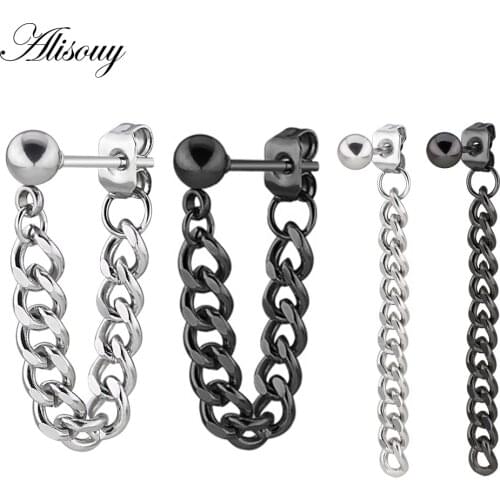 Alisouy 1 Pair Korean Version Of Jewelry Earrings Tassel Fashion Retro Long Earrings Chain Metal Texture Earrings Dang Earrings