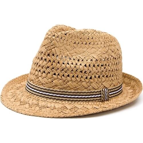 New Fashion Men Women straw Summer Fedora hat For 100% Handwork Men Boho Beach hat Trilby Child Panama Hat Gangster Cap
