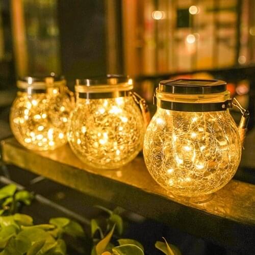 Swiatla Ball Glass Jar Crack Solar Light Outdoor Led Garden Hanging Lamp Decor Christmas Wish Waterproof Night Lights