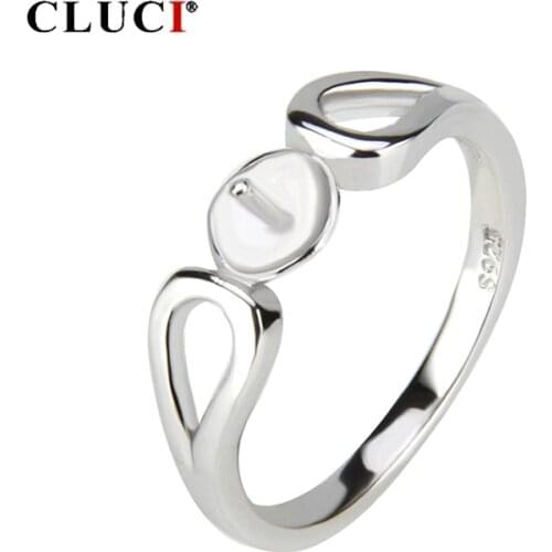 CLUCI 925 Silver Women Trendy Wedding Rings Jewelry Simple Pearl Ring Mounting Gift Jewelry for Women SR1025SB