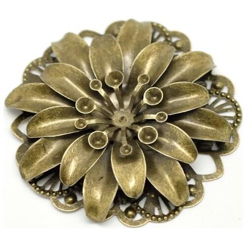 Free shipping-10Pcs Antique Bronze Filigree Flower Embellishment Metal Crafts Gift Decoration DIY Findings 4.8cm J0627