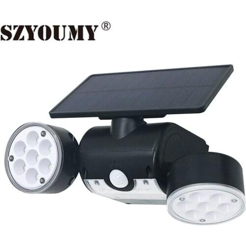 SZYOUMY Double Head 30 Led Solar Light Pir Motion Sensor Waterproof Solar Spotlight Adjustable Angle For Garden