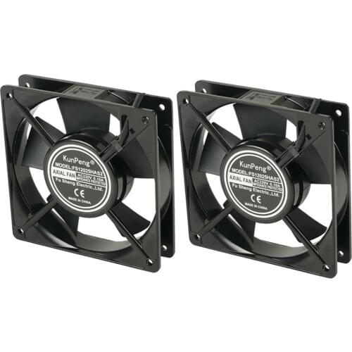 2 Piece 220V 120x120x25mm Brushless 2 Pin Cooling Fan LED Heatsink Marine PC CPU