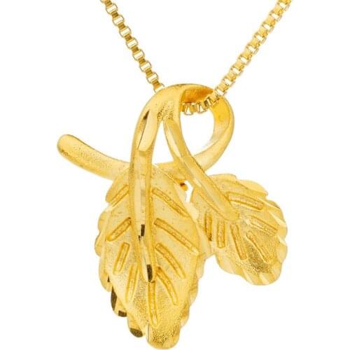 Women Chain wedding 24K gold Jewelry Gifts peace love romantic Vintage Leaves Pendant & Necklace Gold Color pendant with chain