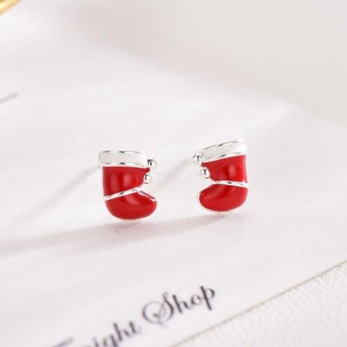Lidavi 925 sterling silver Christmas Stocking Earrings Cute Red Enamel Earrings For Women Christmas present Jewelry New VES6216