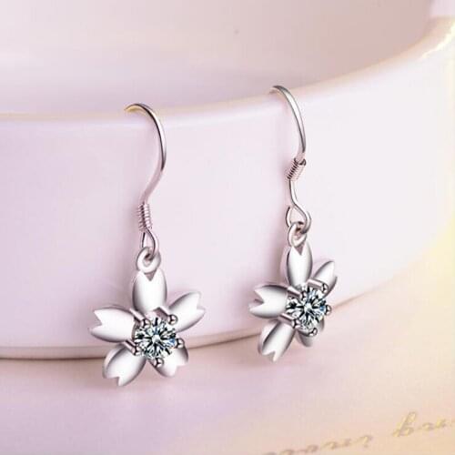 KOFSAC New Fashion 925 Sterling Silver Earrings For Women Sweet Cute Sun Flower CZ Eardrop Ear Hook Jewelry Valentines Day Gift