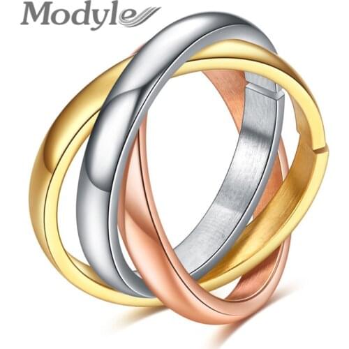 Modyle New Punk Vintage Engagement Rings Female Gold Silver Color Stainless Steel Wedding Rings for Women Wholesale