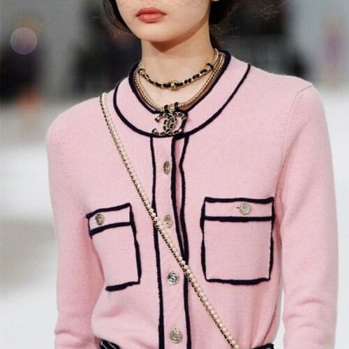 Runway Designers Long Sleeve Top Femme 2021 Spring Fashion Elegant Short Pink Knitted Sweater Women Korean Cardigan Mujer