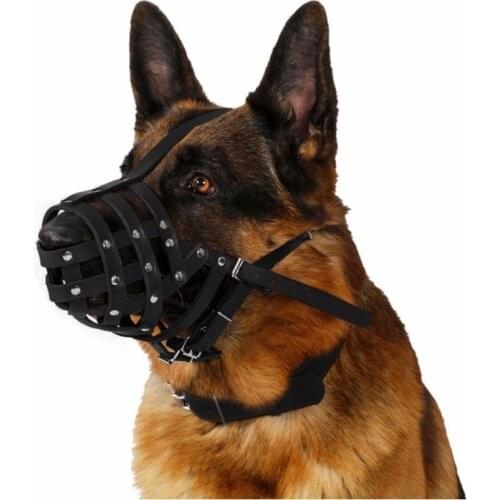 1pc PU Leather Dog Muzzle Secure Adjustable Pet Dog Mouth Basket Training Anti-Biting Pet Mouth Cover for Dogs