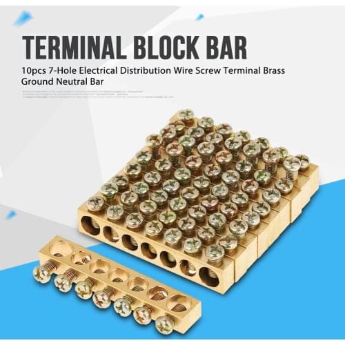 10 pcs 7-Hole Electrical Terminal Block Connector Distribution Wire Screw Terminal Brass Ground Neutral Bar Terminal Barrier