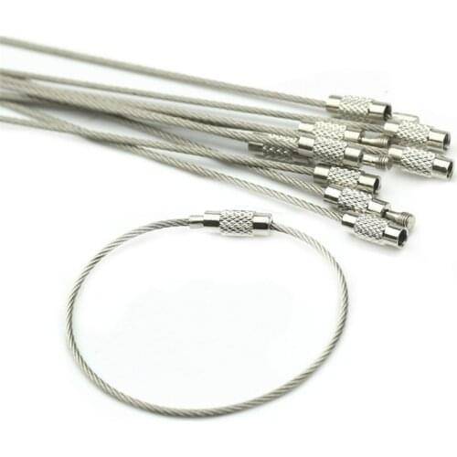 10Pcs Screw Locking Stainless Steel Wire Keychain Key Ring Cable Outdoor Hiking Key Chains Accessories