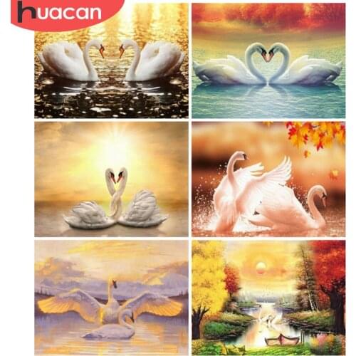 HUACAN Diamond Painting Swan Animal Full Drill 5D Diamond Embroidery Autumn Mosaic Rhinestones Picture Home Art