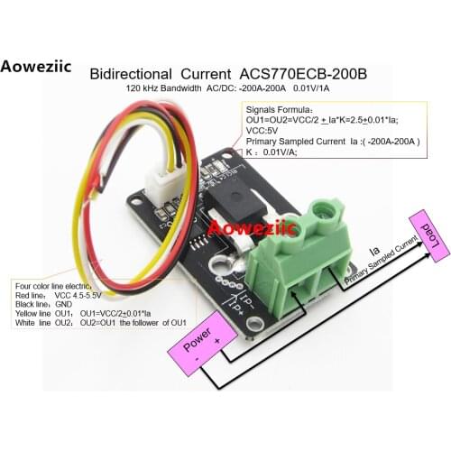 Aoweziic Bidirectional AC/DC Current Sensor module ACS770ECB-200B ACS770ECB-200 120 kHz Bandwidth AC/ DC: -200-200A 0.01V/1A