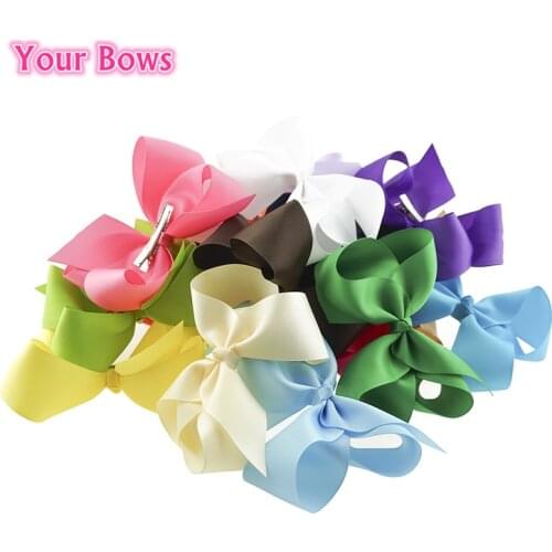 Your Bows 20PCS/Lot 6Inch Solid Hair Bows Fastion Hair Clips Polyester Bows Hairpins Headwear Children Hair Accessories