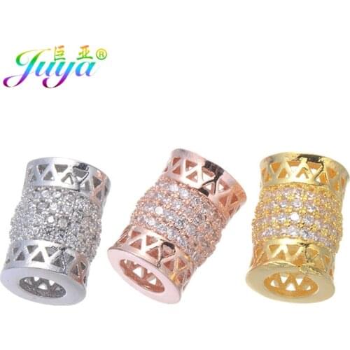 Juya 2pcs/lot DIY Jewelry Charm Spacer Beads Supplies Micro Pave Zircon Tube Beads For Natural Stone Pearls Jewlery Making