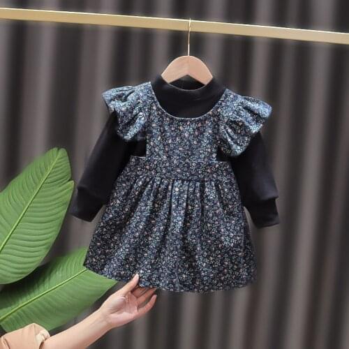 Newborn Baby Party Princess Floral Dress Spring Autumn Toddler Girls T-Shirt And Dress 2Pcs Outfit Children Korean Cute Vestidos