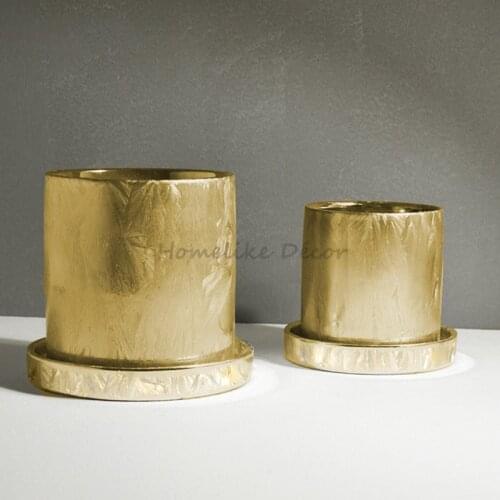 1pc Plating Crystallized Gold Ceramic Flower Pot with Stand Modern Vase Luxury Plant Pot for Office Home Decoration