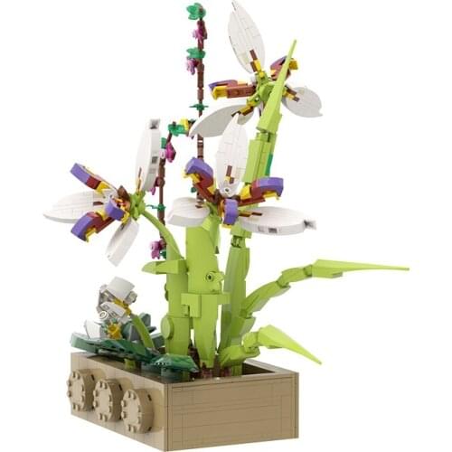MOC Potted Plants Tree Orchid Building Blocks Set Idea Flower Ornament Home Decoration Blossom Vase Bricks Toy For Children Gift