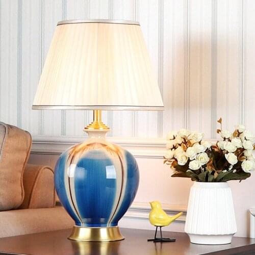 Ceramic table lamp American creative copper bedroom bedside lamp living room study soft decoration modern and simple