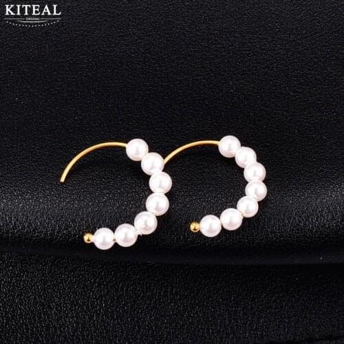 KITEAL Newest Arrival 18KGP Gold Filled Lady hoop earrings Pearl C-shaped semicircle earring for women men jewelry