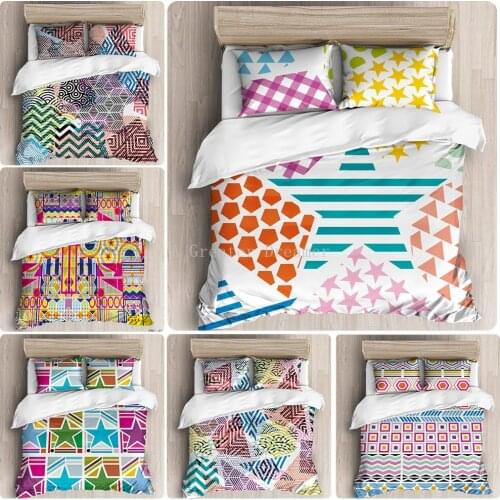 3D Print Abstract Color Mosaic Bedding Set Colorful Splicing Comforter Cover Pillowcase Girls Star Bed Cover Bedspread 2/3 Pcs
