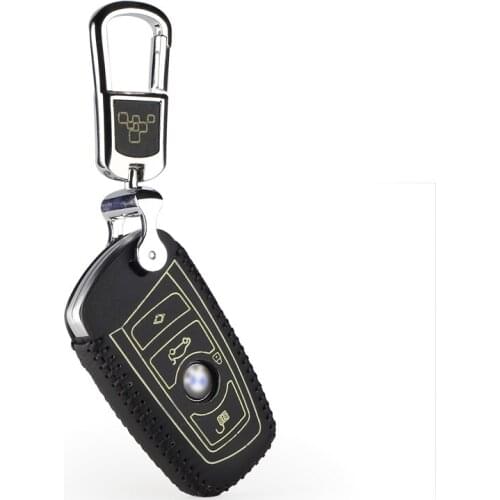 Luckeasy leather car key case holder covers wallet rings keychain for BMW X3 X4 for BMW 1 3 4 5 6 7 series for BMW 3 5 key2s